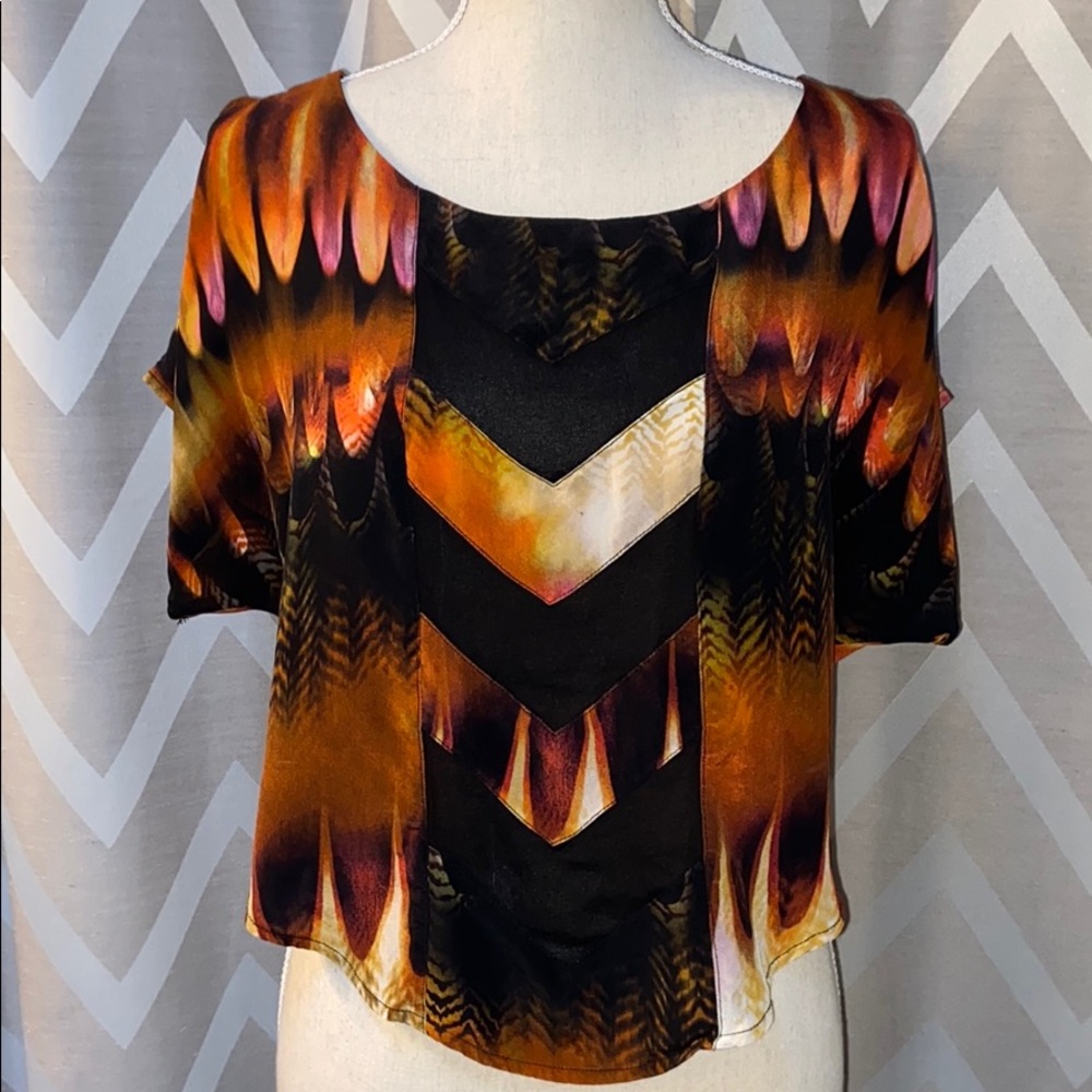 SILK Revolve Festival Blouse Feathers Fire Flames Boho Chic Coachella Cowgirl